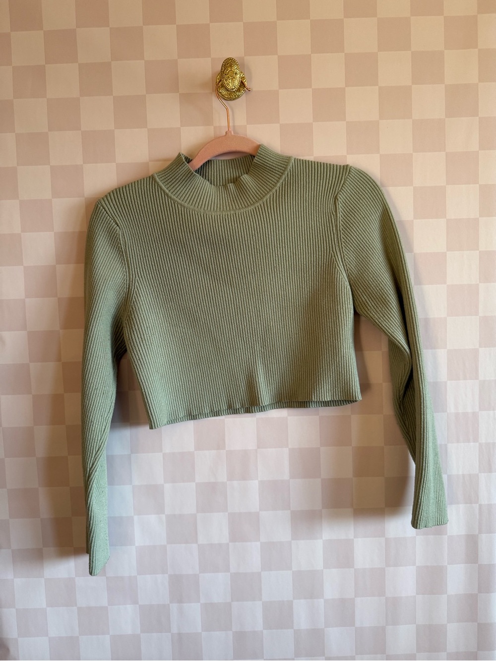 🧶🦊🍄🍁🍂🌻🌞 
Cropped Ribbed Mock Neck Top - Sage Green